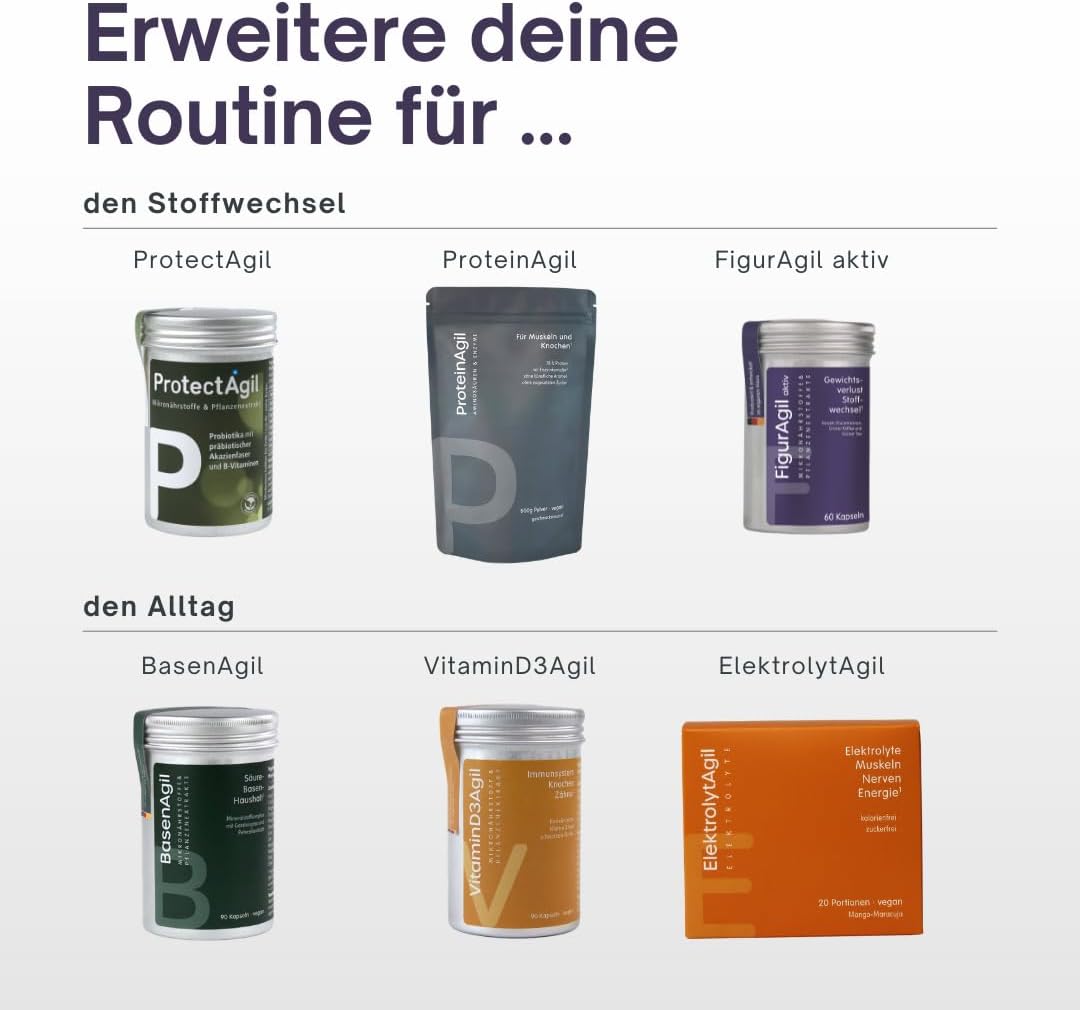 AgilNature veganes Collagen + Hyaluron I 20 Sachets mit Hyaluronsäure, Glycin, Lysin & Vitamin C I Unterstützt die Kollagenbildung¹ I Zuckerfrei, kalorienarm & geschmacksneutral I Made in Germany