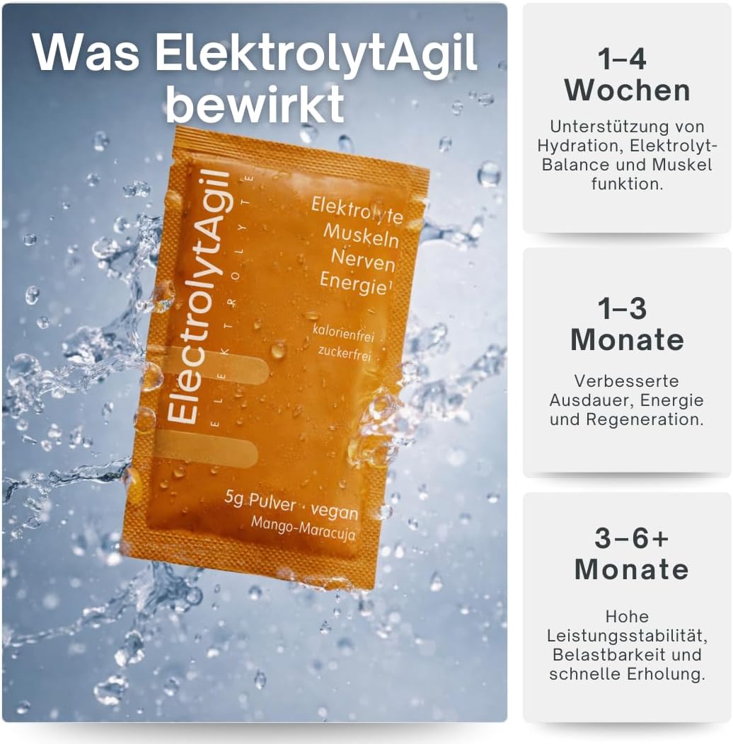 AgilNature Electrolyte Powder Vegan I 20 Sachets Mango Passion Fruit I With Magnesium, Potassium, Calcium & Vitamin B2 I 20 Daily Servings I Sugar Free & Calorie Free I For Muscles, Nerves & Energy¹ I