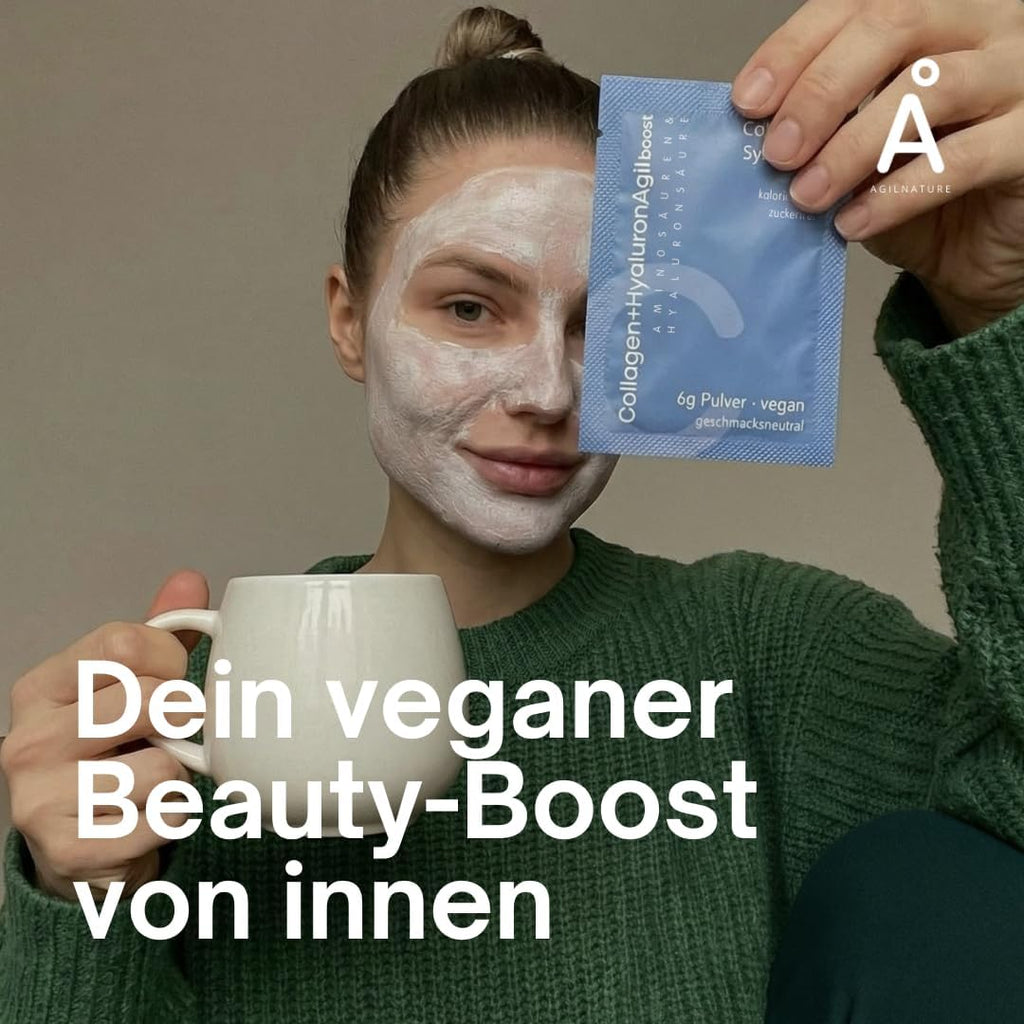 AgilNature veganes Collagen + Hyaluron I 20 Sachets mit Hyaluronsäure, Glycin, Lysin & Vitamin C I Unterstützt die Kollagenbildung¹ I Zuckerfrei, kalorienarm & geschmacksneutral I Made in Germany