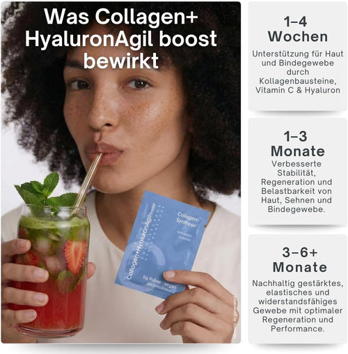 AgilNature veganes Collagen + Hyaluron I 20 Sachets mit Hyaluronsäure, Glycin, Lysin & Vitamin C I Unterstützt die Kollagenbildung¹ I Zuckerfrei, kalorienarm & geschmacksneutral I Made in Germany